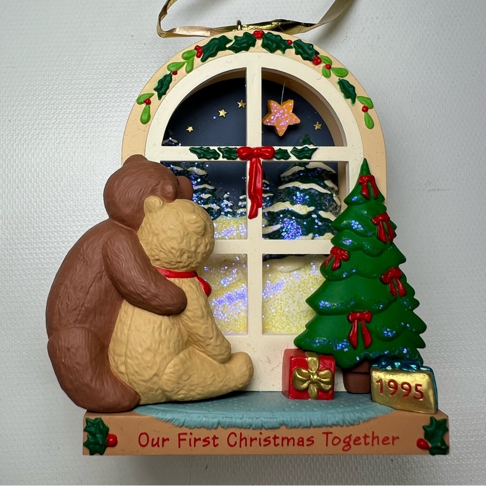First Christmas Together 1995 Keepsake Ornament Window Bears Cute Hallmark